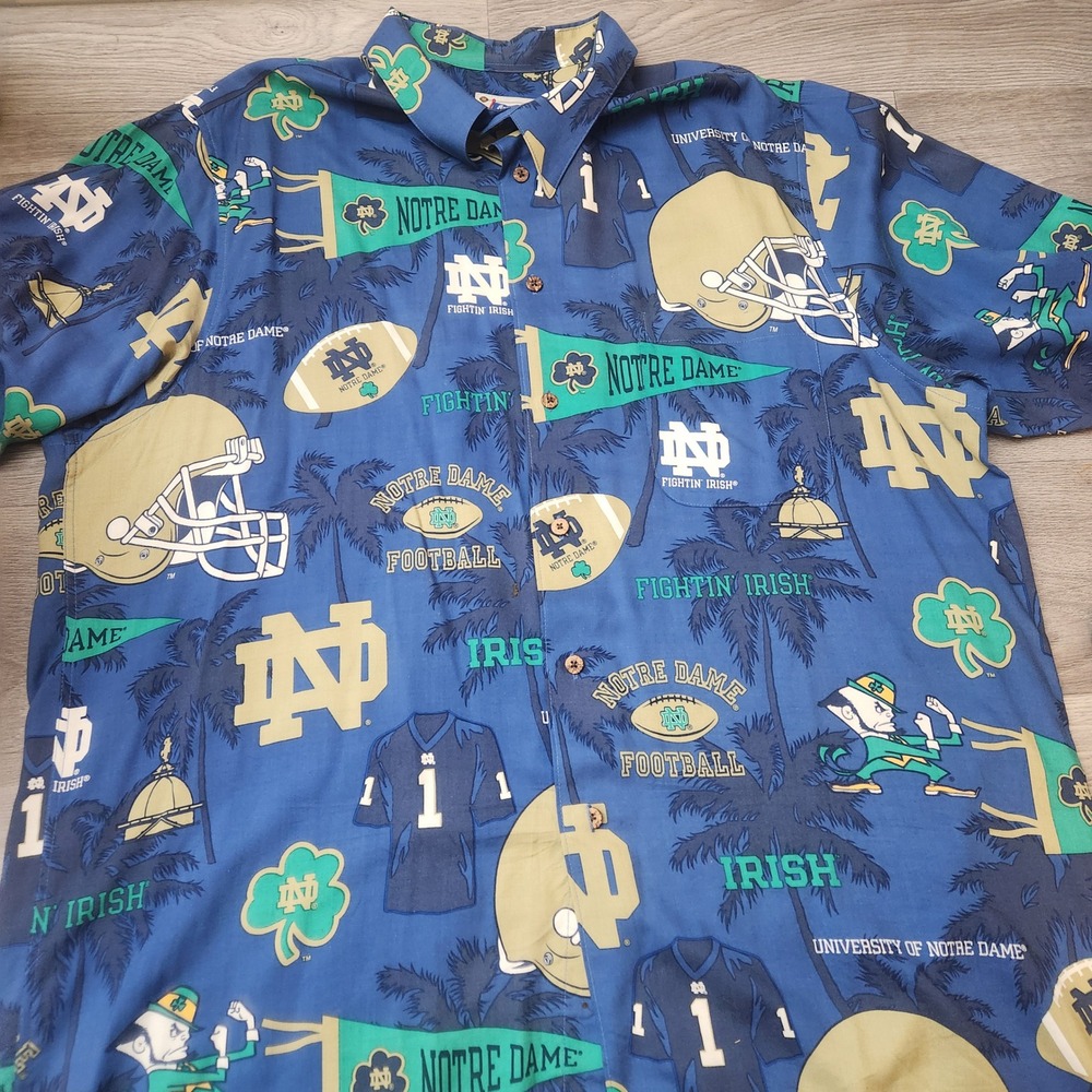 Reyn Spooner Sports Blue Shirt Size XXL‎ University of Norte Dame Football Irish